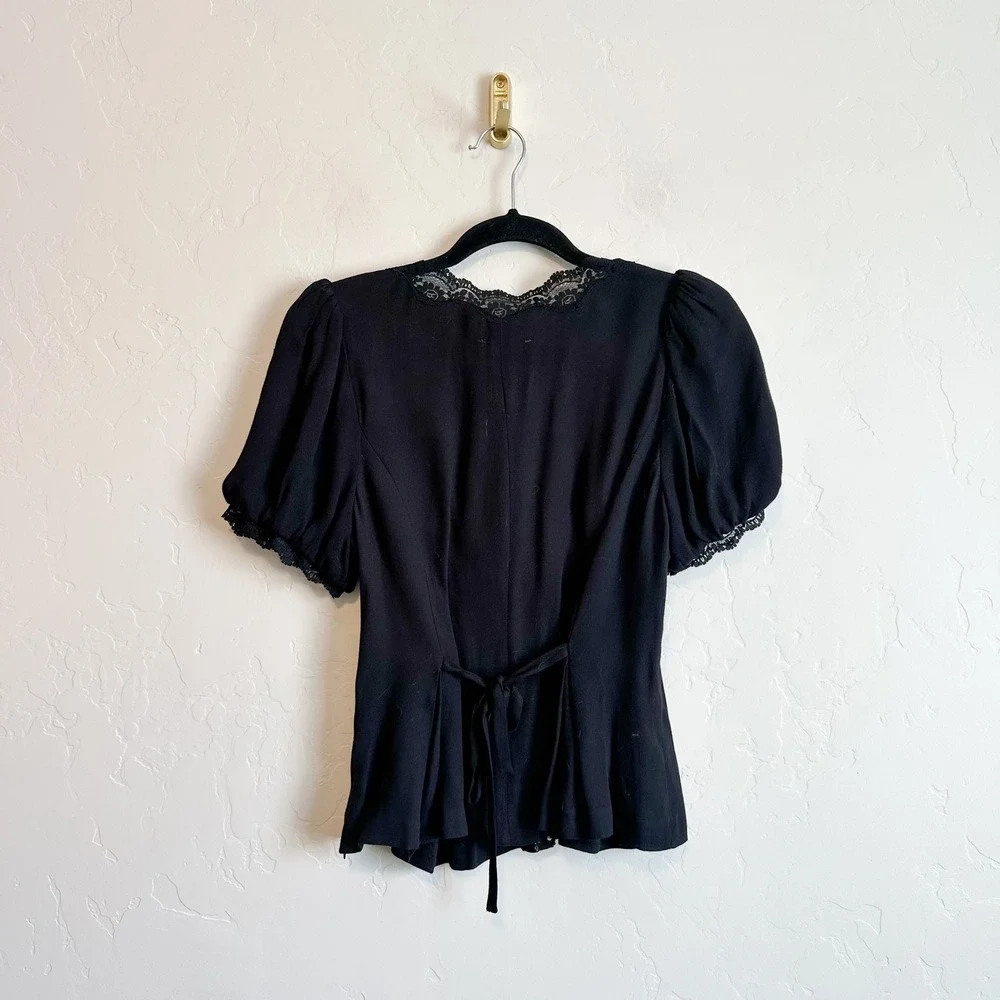 Reformation | Minette Lace Button Puff Sleeve Top in Black